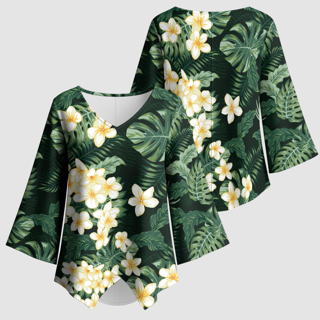 Hawaii Plumeria Tropical Leaves Kimono Sleeve Blouse Monstera Calathea Palm Fronds LT01 - Polynesian Pride