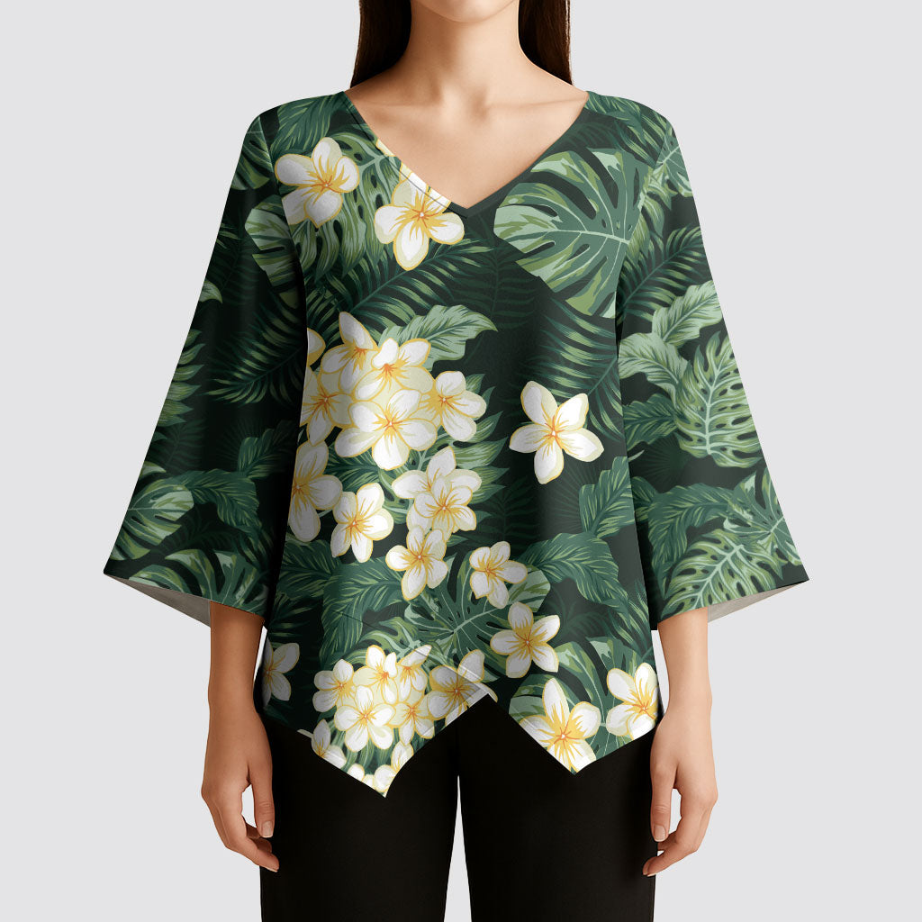 Hawaii Plumeria Tropical Leaves Kimono Sleeve Blouse Monstera Calathea Palm Fronds LT01 - Polynesian Pride