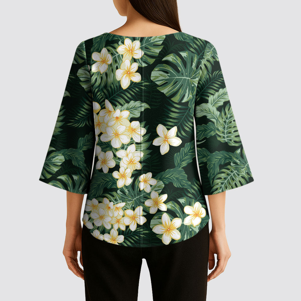Hawaii Plumeria Tropical Leaves Kimono Sleeve Blouse Monstera Calathea Palm Fronds LT01 - Polynesian Pride