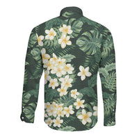 Hawaii Plumeria Tropical Leaves Long Sleeve Button Shirt Monstera Calathea Palm Fronds LT01 - Polynesian Pride