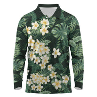 Hawaii Plumeria Tropical Leaves Long Sleeve Polo Shirt Monstera Calathea Palm Fronds LT01 Green - Polynesian Pride