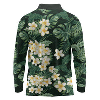 Hawaii Plumeria Tropical Leaves Long Sleeve Polo Shirt Monstera Calathea Palm Fronds LT01 - Polynesian Pride