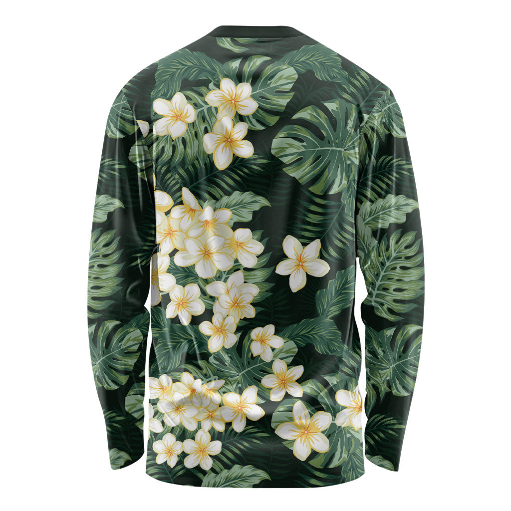 Hawaii Plumeria Tropical Leaves Long Sleeve Shirt Monstera Calathea Palm Fronds LT01 - Polynesian Pride