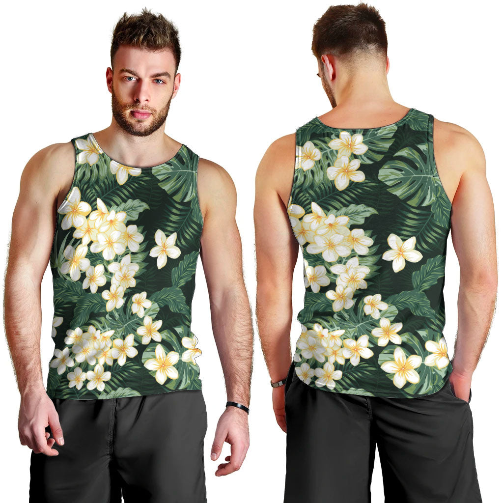 Hawaii Plumeria Tropical Leaves Men Tank Top Monstera Calathea Palm Fronds LT01 - Polynesian Pride
