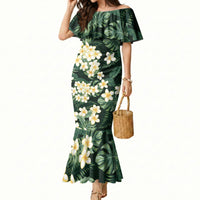 Hawaii Plumeria Tropical Leaves Mermaid Dress Monstera Calathea Palm Fronds LT01 Women Green - Polynesian Pride