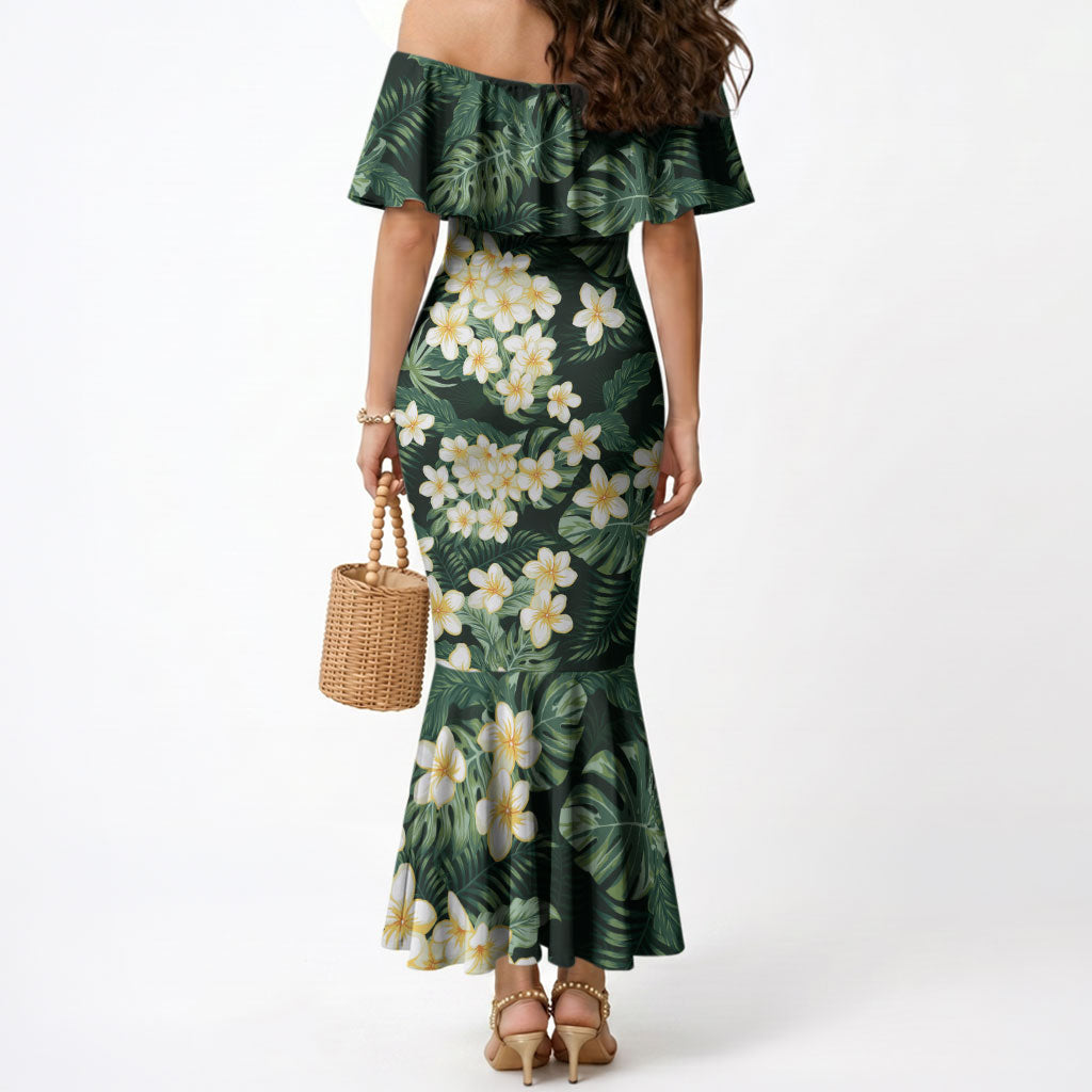 Hawaii Plumeria Tropical Leaves Mermaid Dress Monstera Calathea Palm Fronds LT01 - Polynesian Pride