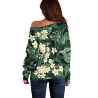 Hawaii Plumeria Tropical Leaves Off Shoulder Sweater Monstera Calathea Palm Fronds LT01 - Polynesian Pride