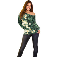 Hawaii Plumeria Tropical Leaves Off Shoulder Sweater Monstera Calathea Palm Fronds LT01 - Polynesian Pride