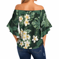 Hawaii Plumeria Tropical Leaves Off Shoulder Wrap Waist Top Monstera Calathea Palm Fronds LT01 - Polynesian Pride
