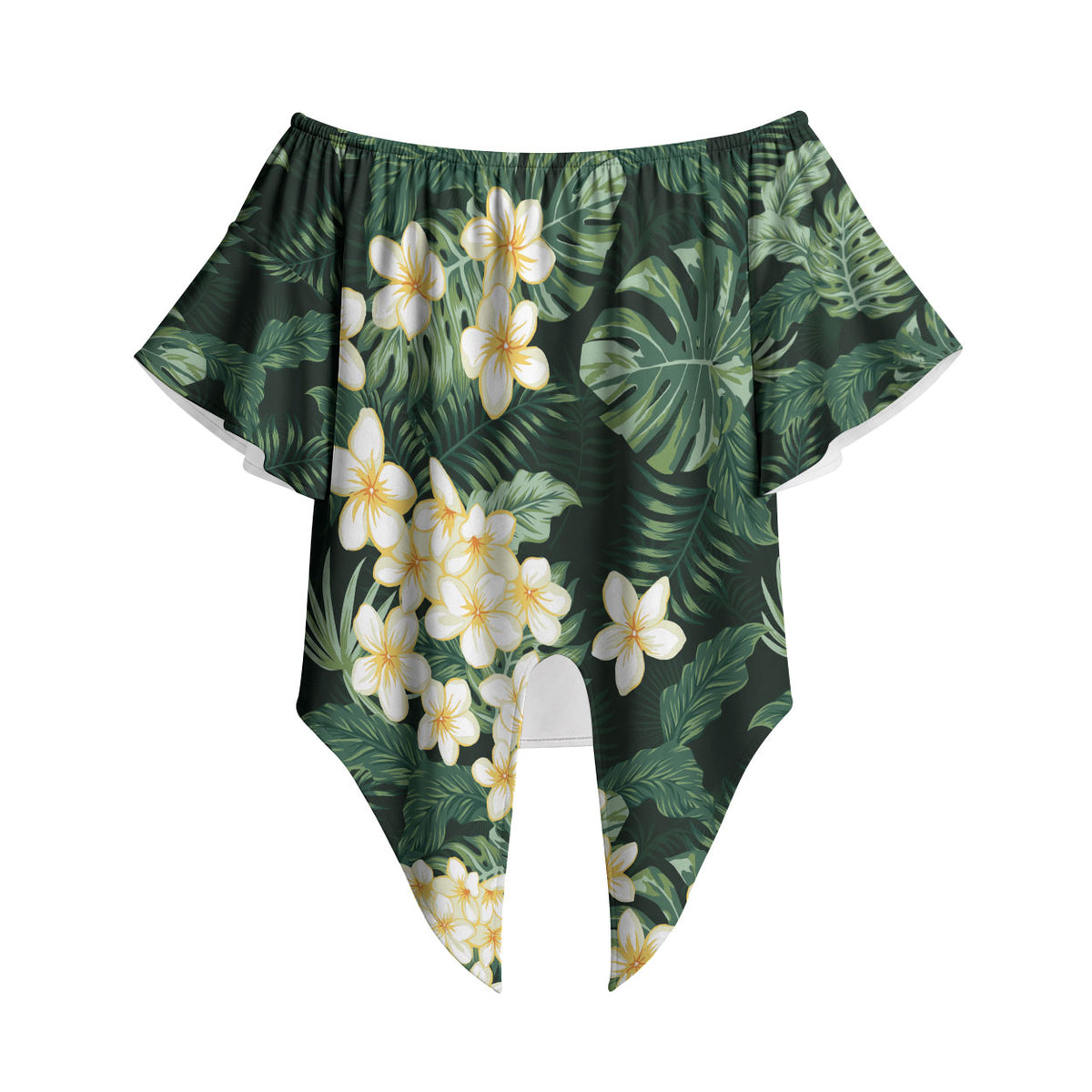 Hawaii Plumeria Tropical Leaves Off Shoulder Wrap Waist Top Monstera Calathea Palm Fronds LT01 - Polynesian Pride