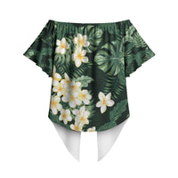 Hawaii Plumeria Tropical Leaves Off Shoulder Wrap Waist Top Monstera Calathea Palm Fronds LT01 - Polynesian Pride