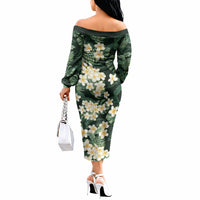 Hawaii Plumeria Tropical Leaves Off The Shoulder Long Sleeve Dress Monstera Calathea Palm Fronds LT01 - Polynesian Pride