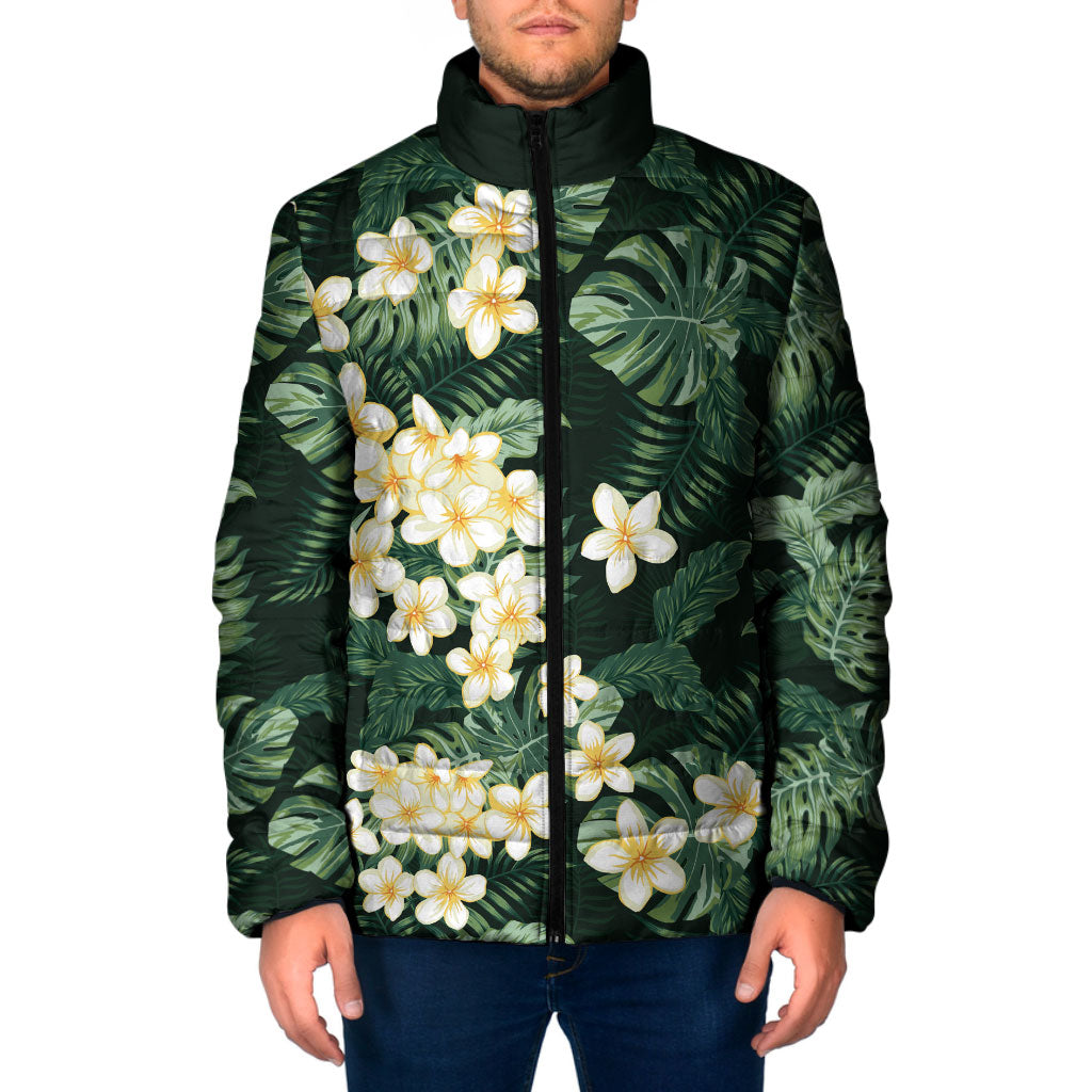 Hawaii Plumeria Tropical Leaves Padded Jacket Monstera Calathea Palm Fronds LT01 Men Green - Polynesian Pride