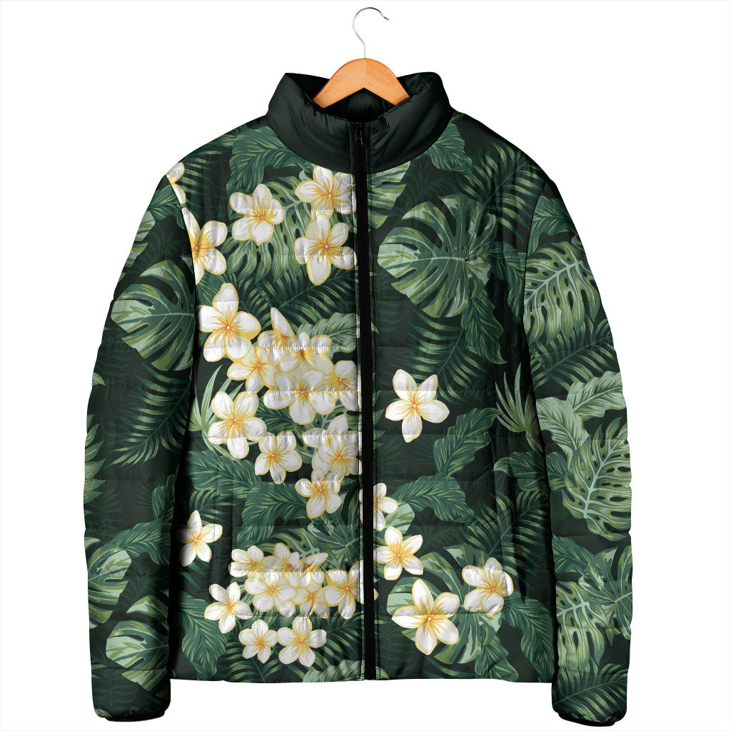 Hawaii Plumeria Tropical Leaves Padded Jacket Monstera Calathea Palm Fronds LT01 - Polynesian Pride