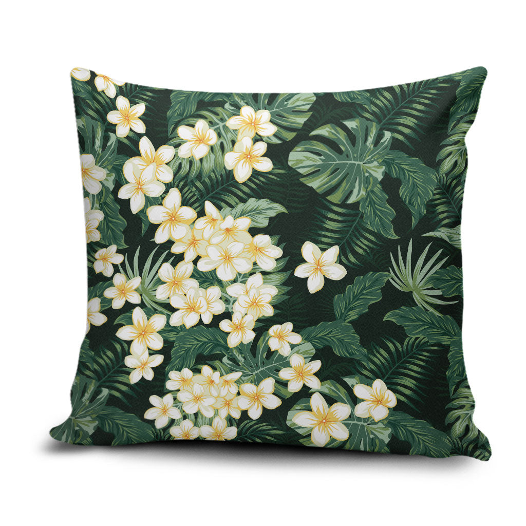 Hawaii Plumeria Tropical Leaves Pillow Cover Monstera Calathea Palm Fronds LT01 Green - Polynesian Pride