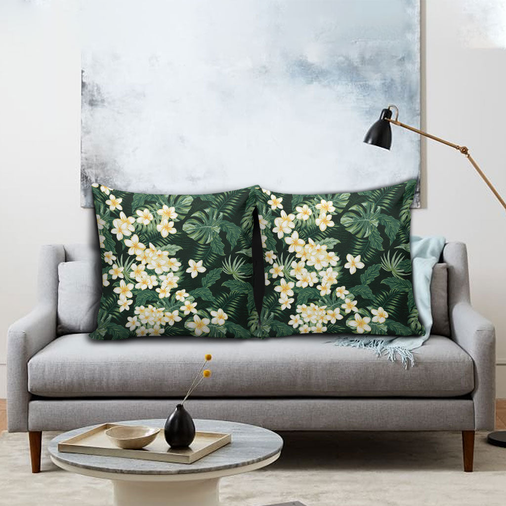 Hawaii Plumeria Tropical Leaves Pillow Cover Monstera Calathea Palm Fronds LT01 - Polynesian Pride