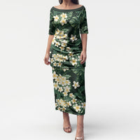 Hawaii Plumeria Tropical Leaves Puletasi Monstera Calathea Palm Fronds LT01 Long Dress Green - Polynesian Pride