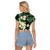 Hawaii Plumeria Tropical Leaves Raglan Cropped T Shirt Monstera Calathea Palm Fronds LT01 - Polynesian Pride