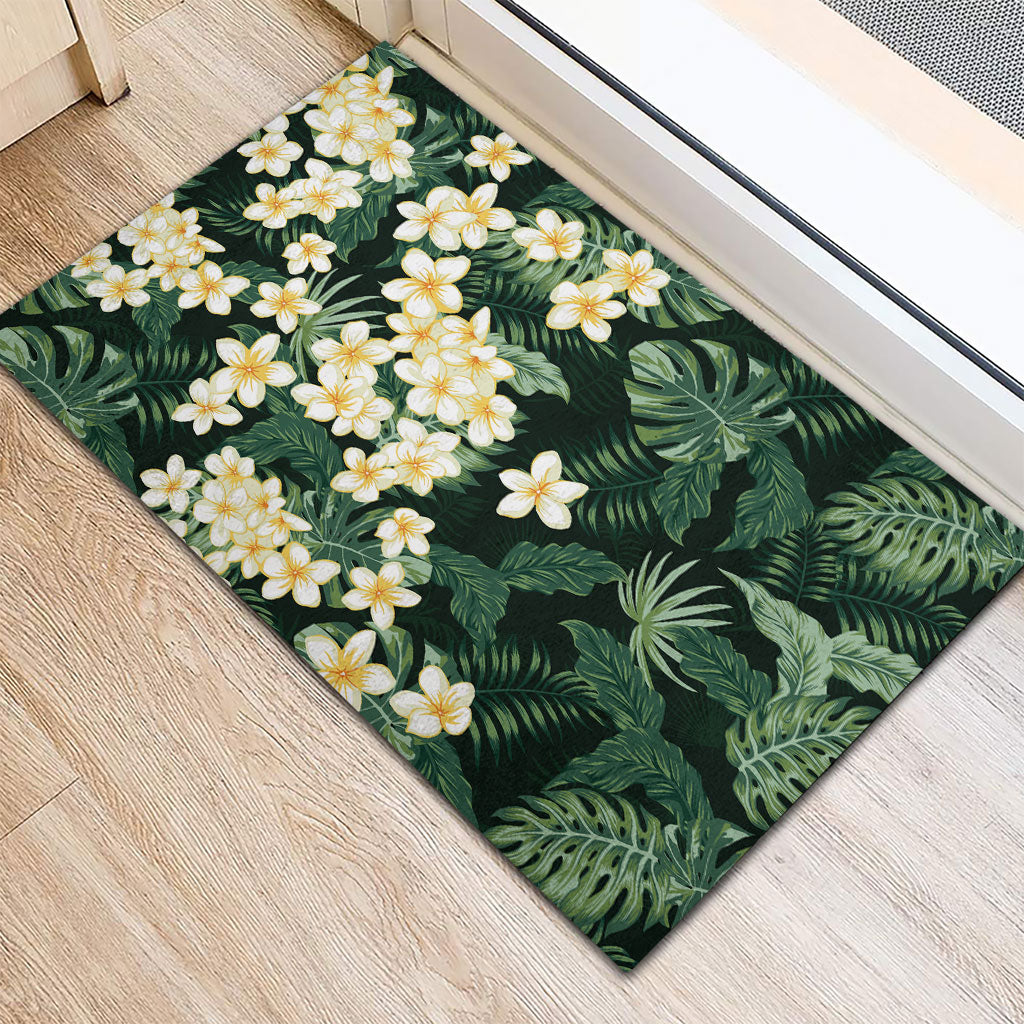 Hawaii Plumeria Tropical Leaves Rubber Doormat Monstera Calathea Palm Fronds LT01 - Polynesian Pride
