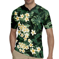 Hawaii Plumeria Tropical Leaves Rugby Jersey Monstera Calathea Palm Fronds LT01 - Polynesian Pride