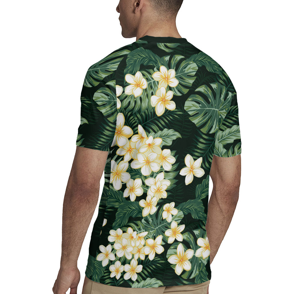 Hawaii Plumeria Tropical Leaves Rugby Jersey Monstera Calathea Palm Fronds LT01 - Polynesian Pride