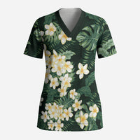 Hawaii Plumeria Tropical Leaves Scrub Top Monstera Calathea Palm Fronds LT01 Adult Green - Polynesian Pride