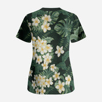 Hawaii Plumeria Tropical Leaves Scrub Top Monstera Calathea Palm Fronds LT01 - Polynesian Pride