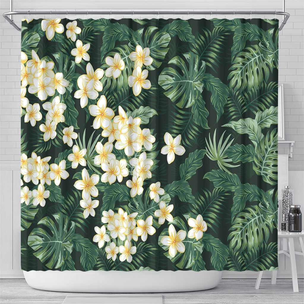 Hawaii Plumeria Tropical Leaves Shower Curtain Monstera Calathea Palm Fronds LT01 - Polynesian Pride