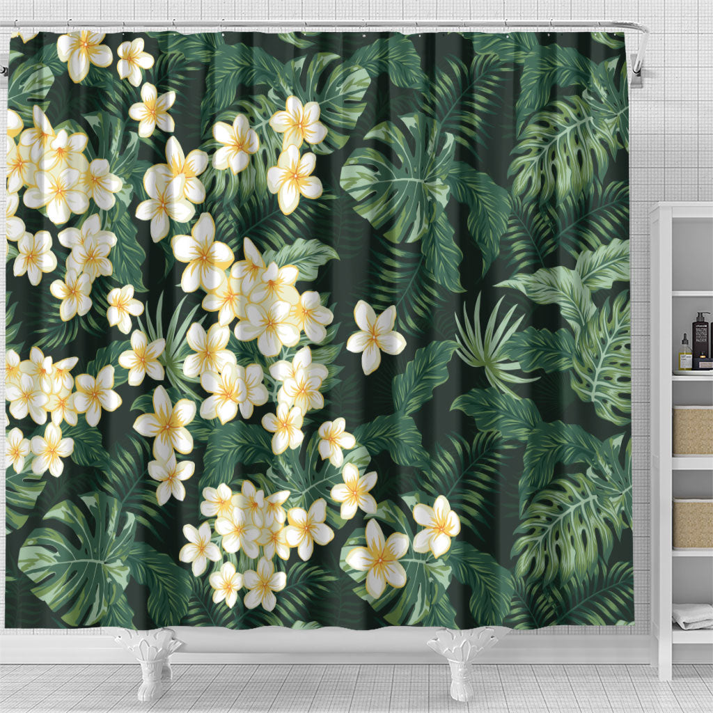 Hawaii Plumeria Tropical Leaves Shower Curtain Monstera Calathea Palm Fronds LT01 - Polynesian Pride