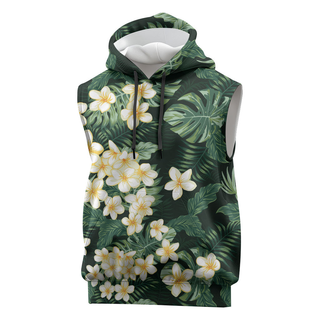 Hawaii Plumeria Tropical Leaves Sleeveless Hoodie Monstera Calathea Palm Fronds LT01 Green - Polynesian Pride