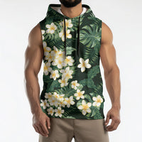 Hawaii Plumeria Tropical Leaves Sleeveless Hoodie Monstera Calathea Palm Fronds LT01 - Polynesian Pride