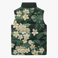 Hawaii Plumeria Tropical Leaves Sleeveless Puffer Jacket Monstera Calathea Palm Fronds LT01 - Polynesian Pride