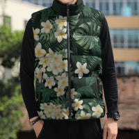 Hawaii Plumeria Tropical Leaves Sleeveless Puffer Jacket Monstera Calathea Palm Fronds LT01 - Polynesian Pride