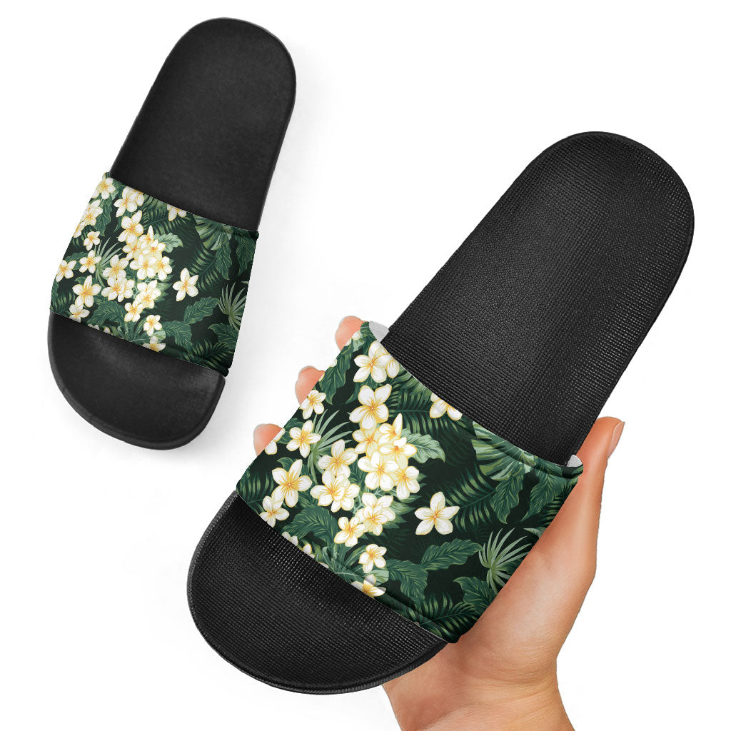 Hawaii Plumeria Tropical Leaves Slide Sandals Monstera Calathea Palm Fronds LT01 - Polynesian Pride