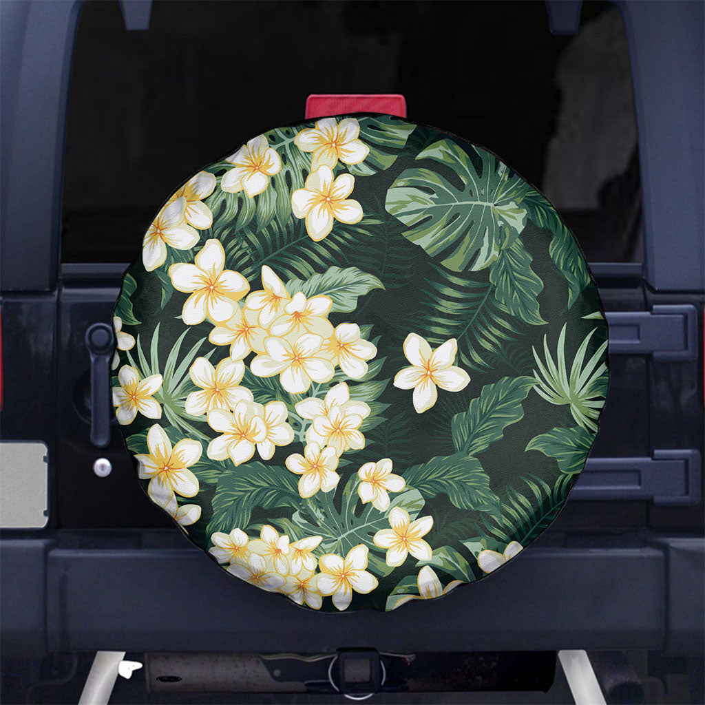 Hawaii Plumeria Tropical Leaves Spare Tire Cover Monstera Calathea Palm Fronds LT01 No hole Green - Polynesian Pride
