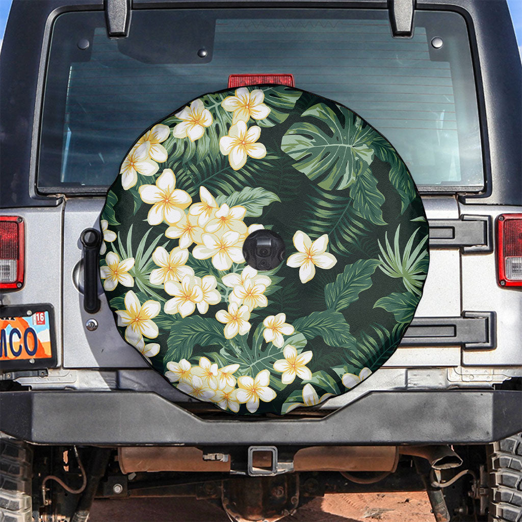 Hawaii Plumeria Tropical Leaves Spare Tire Cover Monstera Calathea Palm Fronds LT01 Green - Polynesian Pride
