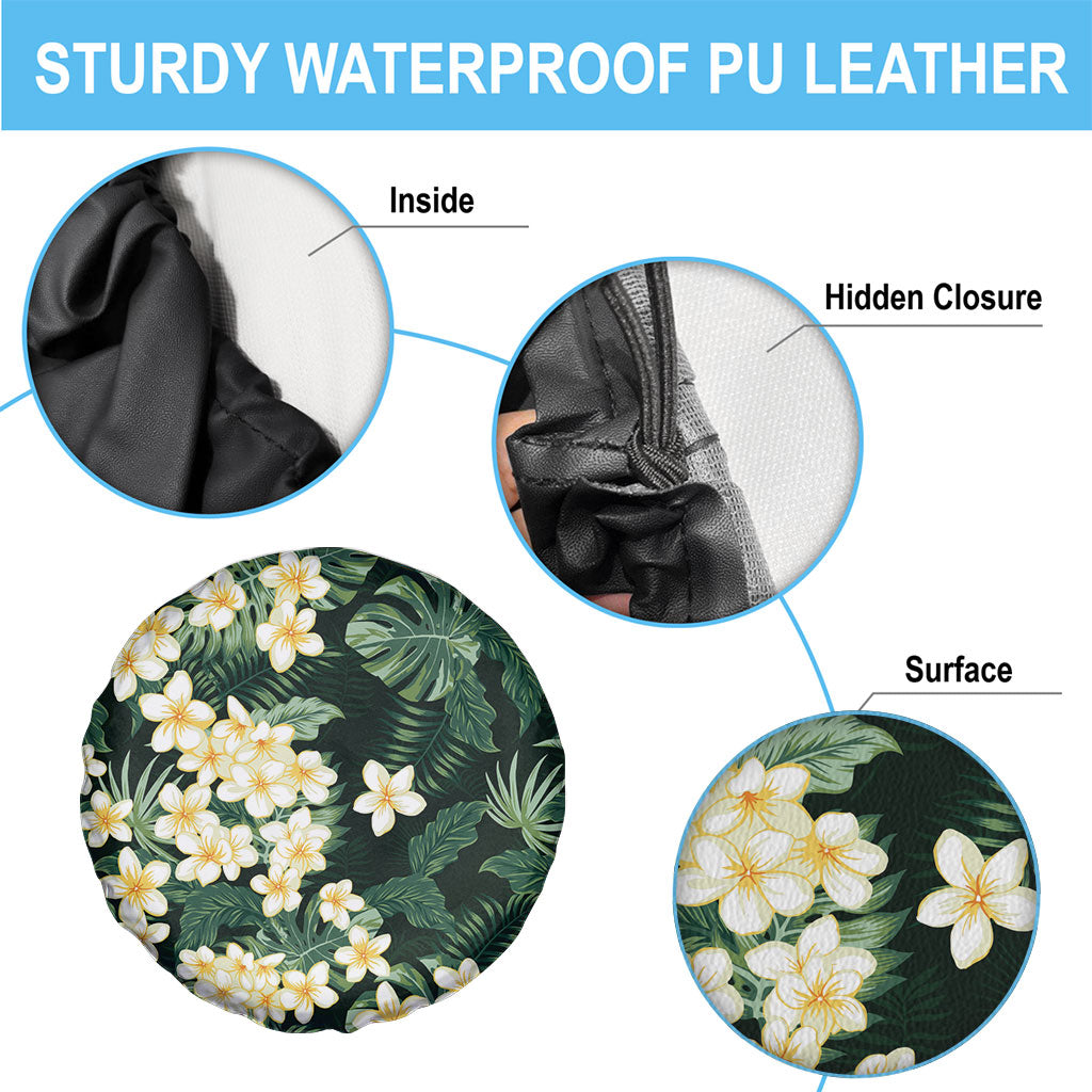 Hawaii Plumeria Tropical Leaves Spare Tire Cover Monstera Calathea Palm Fronds LT01 - Polynesian Pride