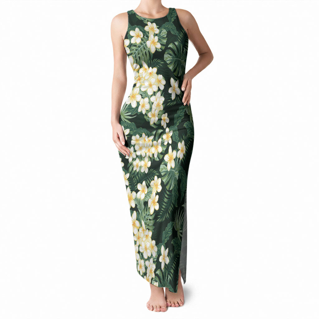 Hawaii Plumeria Tropical Leaves Tank Maxi Dress Monstera Calathea Palm Fronds LT01 Women Green - Polynesian Pride
