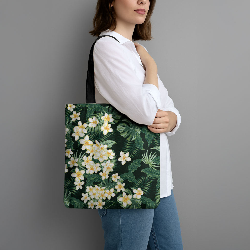 Hawaii Plumeria Tropical Leaves Tote Bag Monstera Calathea Palm Fronds LT01 - Polynesian Pride