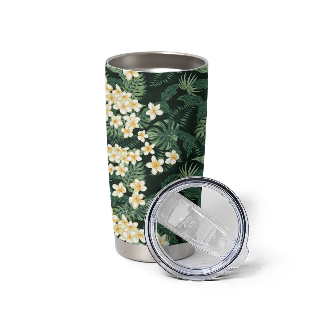 Hawaii Plumeria Tropical Leaves Tumbler Cup Monstera Calathea Palm Fronds LT01 - Polynesian Pride