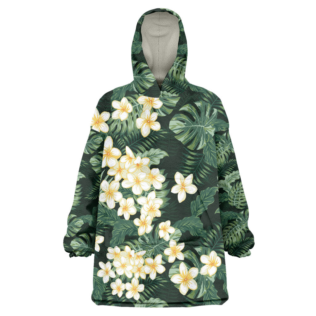 Hawaii Plumeria Tropical Leaves Wearable Blanket Hoodie Monstera Calathea Palm Fronds LT01 One Size Green - Polynesian Pride