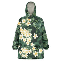 Hawaii Plumeria Tropical Leaves Wearable Blanket Hoodie Monstera Calathea Palm Fronds LT01 One Size Green - Polynesian Pride