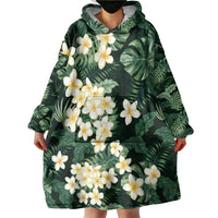 Hawaii Plumeria Tropical Leaves Wearable Blanket Hoodie Monstera Calathea Palm Fronds LT01 - Polynesian Pride
