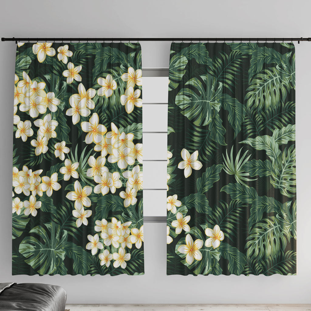 Hawaii Plumeria Tropical Leaves Window Curtain Monstera Calathea Palm Fronds LT01 With Hooks Green - Polynesian Pride