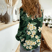 Hawaii Plumeria Tropical Leaves Women Casual Shirt Monstera Calathea Palm Fronds LT01 - Polynesian Pride