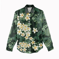 Hawaii Plumeria Tropical Leaves Women Casual Shirt Monstera Calathea Palm Fronds LT01 - Polynesian Pride