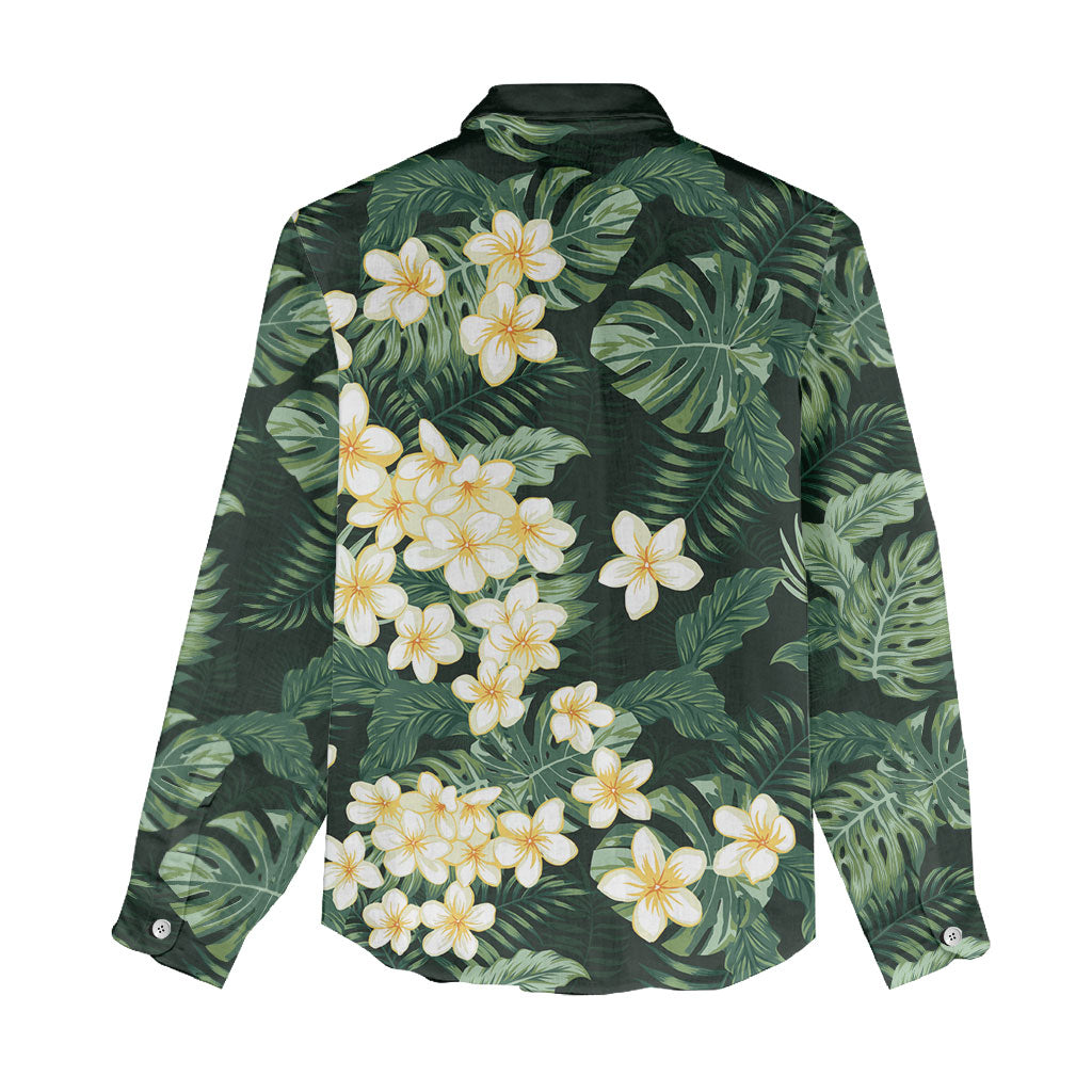 Hawaii Plumeria Tropical Leaves Women Casual Shirt Monstera Calathea Palm Fronds LT01 - Polynesian Pride