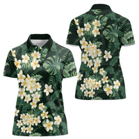 Hawaii Plumeria Tropical Leaves Women Polo Shirt Monstera Calathea Palm Fronds LT01 - Polynesian Pride