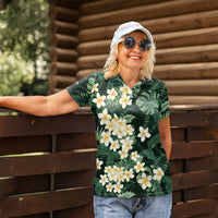 Hawaii Plumeria Tropical Leaves Women Polo Shirt Monstera Calathea Palm Fronds LT01 - Polynesian Pride