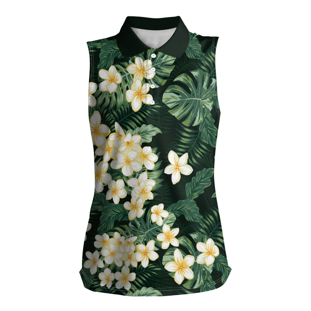 Hawaii Plumeria Tropical Leaves Women Sleeveless Polo Shirt Monstera Calathea Palm Fronds LT01 Female Green - Polynesian Pride